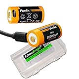 2 Pack Fenix ARB-L16-700U 700mAh direct USB rechargeable 16340 (RCR123) Li-ion (built-in charging circuit) batteries with Edisonbright BBX3 battery case