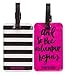 Kensie Buckle Closure Plastic PVC Luggage Tags, 2 Pack - Hot Pink/Black & White Stripes