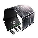 RAVPower Solar Charger 24W Solar Panel with 3 USB Ports Waterproof Foldable Camping Travel Charger Compatible iPhone Xs XS Max XR X 8 7 Plus, iPad, Galaxy S9 S8 Note 8 and More, Black