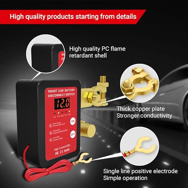 KILL SWITCH FOR CAR, REMOTE BATTERY DISCONNECT SWITCH 12V 240A WITH LED SCREEN, UPGRADE SMART VOLTAGE PREVENT BATTERY DRAIN, ANTI-THEFT, AUTOMATIC CUT/SHUT OFF SWITCH FOR AUTO, RV, TRUCK, BOAT