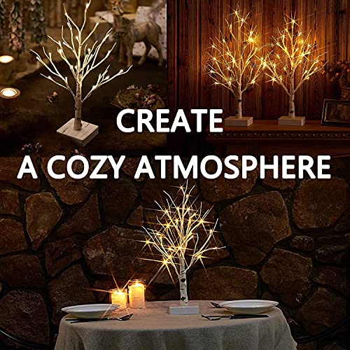 Fudios Lighted Birch Tree with Timer Battery Operated 18in Home Decor