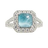 Sterling Silver Ring with Square Larimar and Round White CZ (BTS-NRB6470/LR/CZWH/R) - Size 8