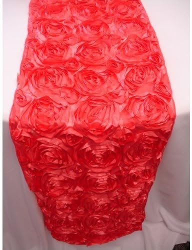 12 X 120 Guava / Coral Ribbon Rose Table Runner by Wholesale Wedding Chair Covers