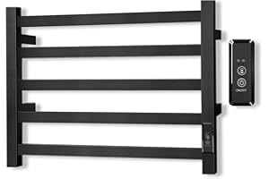 Heated Towel Warmer Rack for Bathroom - Square 5 Bar Wall Mounted Towel Warmer with Hardwired & Plug-in and Built-in Timer fo