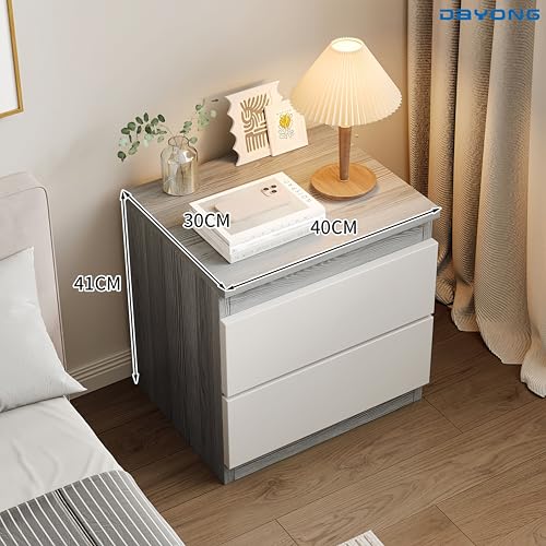 DAYONG Nightstand with 2 Drawers, Simple Bedside Table, Wooden End Table for Living Room, Modern Bedside Cabinet for Bedroom Sofa Side Office. (grey+white)