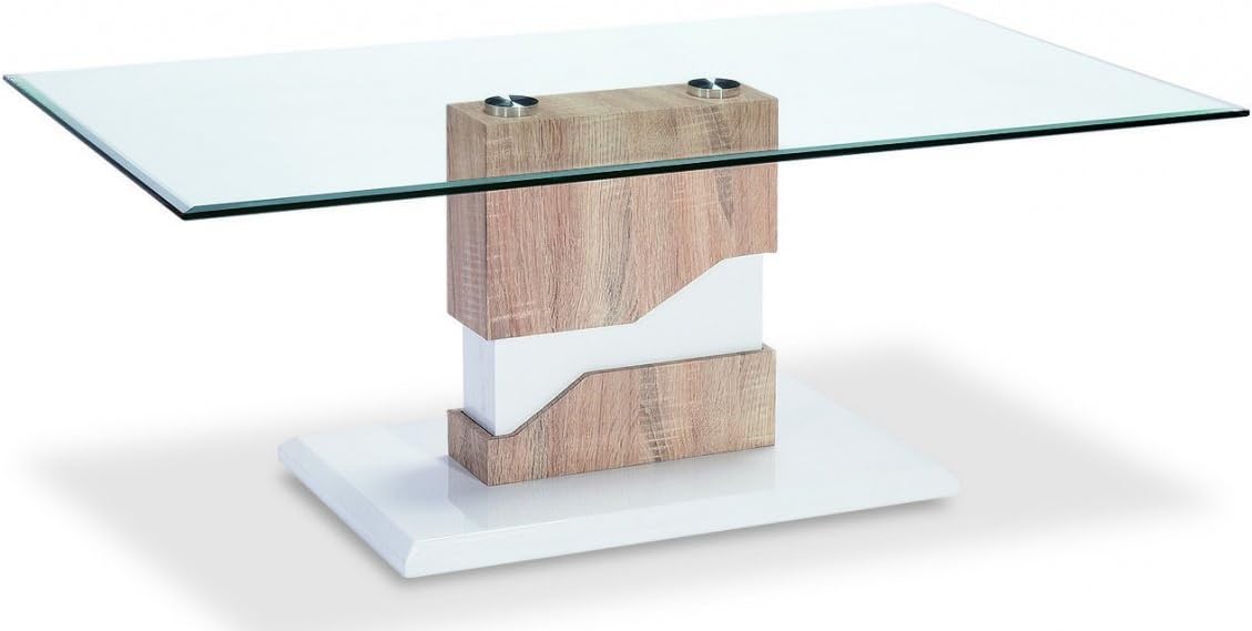 Requiredgoods Modern Glass Coffee Table White High Gloss Base - High Gloss Center Table Living Room Furniture 1000W x 500D x 410H White Natural