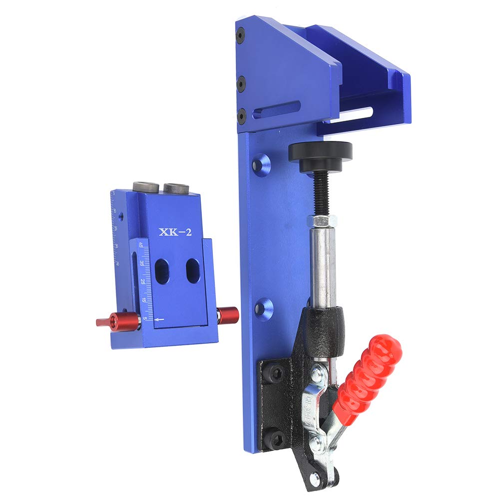 Wood Working Tool Pocket Hole Jig, Blue 9.5mm(Dia.) Pocket Hole Drill Guide Set, with Toggle Clamp and Step Drill Bit