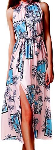 Women's Sexy Split Floral Halter Neck Backless High Waist Playsuit Beach Party Maxi Shift Dress L