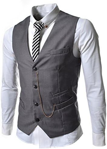 Showblanc (SBGVE) Figure Hugging Simple Design Chain Point 4 Button Waist Coat GRAY US XS(Tag size L)