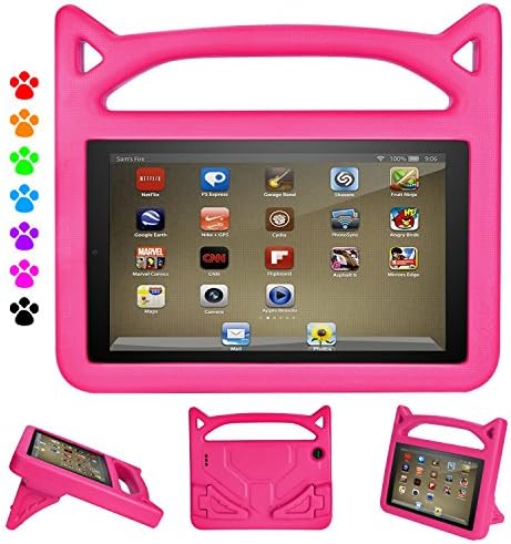 Fire 7 Tablet Case, Fire 7 2017 Kids Case-Auorld Light Weight Shock Proof Protective Cover with Handle Stand for Fire 7 inch Display Tablet (Compatible with 2015&amp;2017 Release) (Pink)