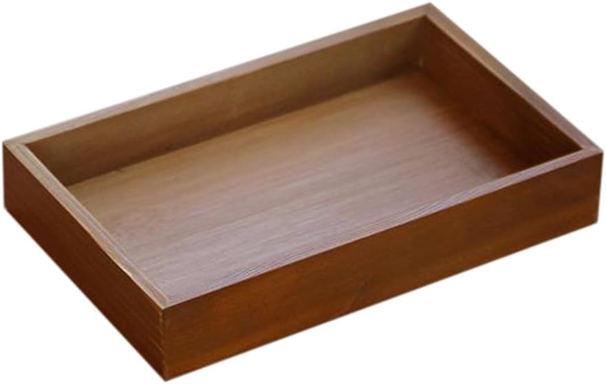 Dosige Wood Rectangular Food Serving Tray Desktop Storage Box size 24.5 x 15 x 4 cm (Brown-S)