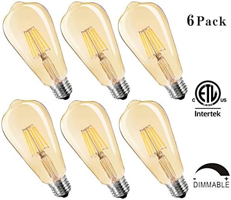 Led Edison Bulbs,Dimmable 6w Led Bulbs, ST64(ST21) Vintage Edison Antique LED Light Bulbs, 550 Lumens, 2700K Warm White, E26 Led Light Bulbs, Amber Glass Cover,6 Pack