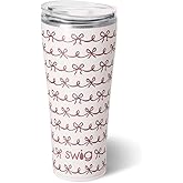 Swig Life 32oz Insulated Tumbler, Travel Coffee Tumbler with Lid, Cup Holder Friendly Travel Coffee Mug, Stainless Steel, 32 oz, Reusable Insulated Mug with Lid (Pretty in Pink)