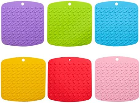 iMucci 7" Heat Resistant 482 °F Silicone Pot Holder, Trivet Mat, Hot Pads, Jar Opener, Spoon Rest and Garlic Peeler, Pack of 6
