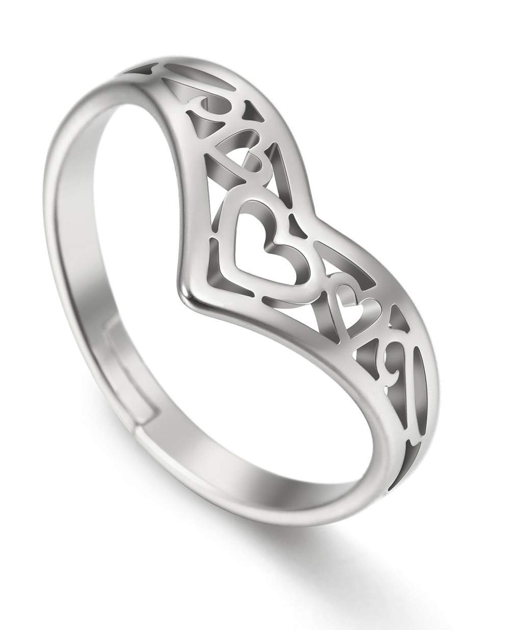 Amaxer Celtic Stainless Steel Heart Ring Silver Crown Shaped Adjustable Wishbone Ring for Women (silver)