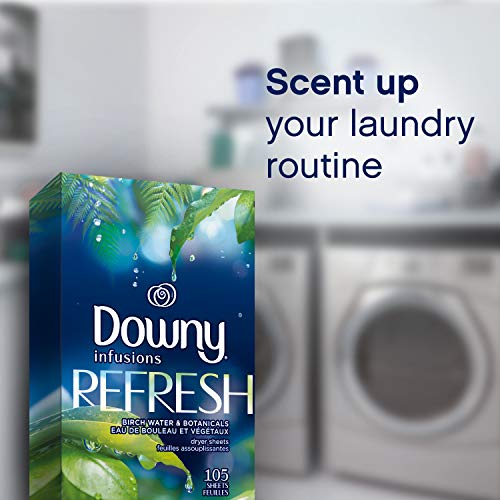 DOWNY INFUSIONS DRYER SHEETS LAUNDRY FABRIC SOFTENER, REFRESH, BIRCH WATER & BOTANICALS, 200 COUNT