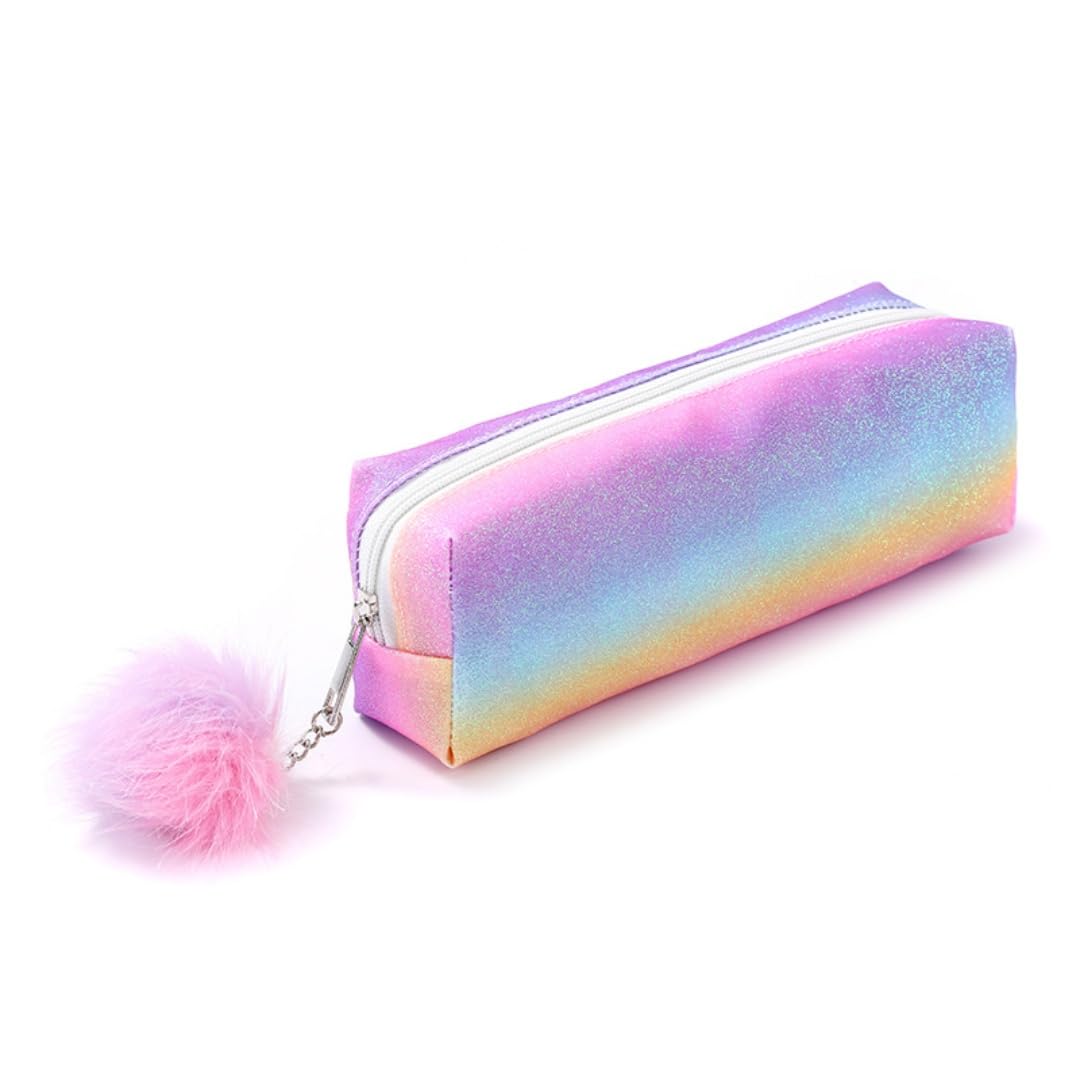 DUORUIMI Rainbow Pencil Case Pen Bag Holder Large Capacity with Glitters Office School Organizer Storage for Students Girls
