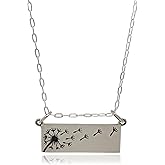 EnCharmed Sterling Silver Make a Wish Dandelion Charm Necklace, Flat Bar Pendant Jewelry 18"