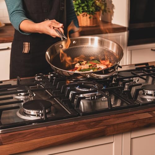 Bolero Squad GN 5200F - Piastra a gas a 5 fuochi in acciaio inox, 11 kW, pronta per gas naturale, acciaio inox, griglie complete in ghisa, bruciatore wok, accensione elettrica