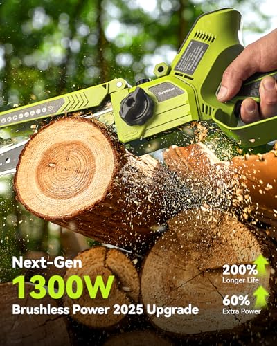 8 und 6 Zoll Mini Kettensäge,1300W Astsäge mit 8000mAh Batterie, Akku Säge mit Automatischem Öler und Werkzeugloser Kettenspannung, Kompatible mit Makita Akku 18V, Einhand Kettensäge für Holz, Ast thumbnail 2