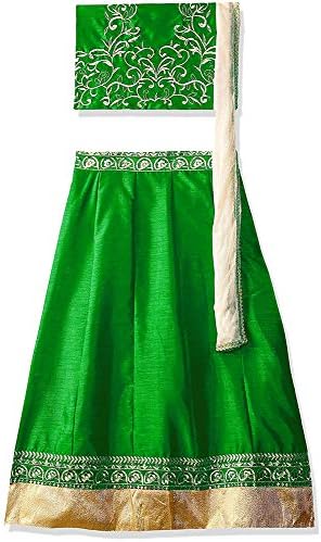 TILUDI Girl's Silk Lehenga Choli (EW2040_K_LEHENGA CHOLI_Green_8-12 Year)