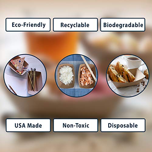 PaperMi Brown Paper Food Tray - USA Made FDA Approved 2.5lb Disposable Kraft Hot Dog Tray, Paper Food Trays for Picnics, Carnivals, Camping - Food Serving Tray Holds Hot and Cold Food - (250pcs)