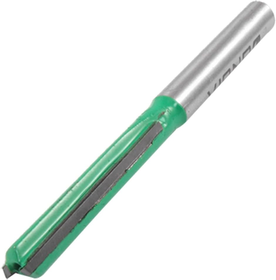 Sourcingmap Woodworking 1/4" x 1/4" Double Flute Straight Router Bit Tool, Silver Tone, Green, 0.25 inches (diameter), 32 mm (length)