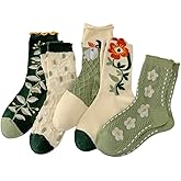 5/10 Pairs Embroidered Floral Socks for Women Combed Cotton Above Ankle Crew Socks