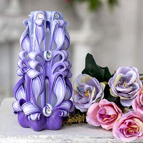 Light purple carved candle medium size for unusual gift for