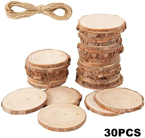 30PCS Wood Slices 6-7cm Drilled Hole Natural Unfinished Log Wooden Circles for DIY Crafts Wedding Decorations Christmas Ornaments