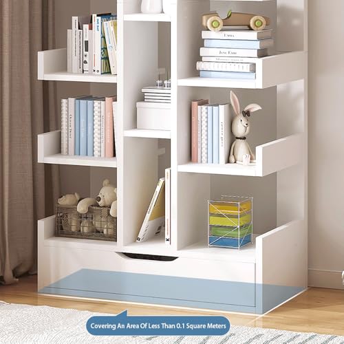 Floor Standing Tree-Shaped Bookcase for Small Space, Free Standing Open Book Shelves 18 Tier Display Storage Shelves Bookshelves, Sundries Organizer for Bedroom, Living Room,Kitchen, Office.