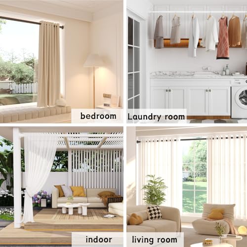Venwemong Shower Curtain Rod, Extendable Telescopic No Drilling Curtain Rod, Non-Slip Curtain Rod for Bathroom, Door Curtain, Wardrobe, White, 185-420cm