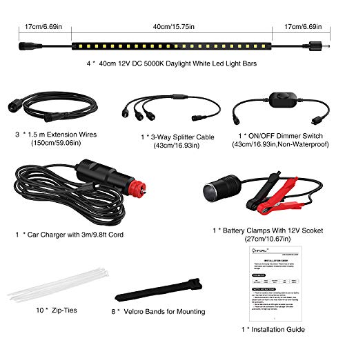 Onforu Dimmable Camping Light Kit for Car, IP67 Waterproof, 4 Pack 96 LED 400lm 5000K Daylight White DC 12V Auto LED Strip Light Bar with Magnetic Back for Vehicle Camping - Thumbnail 5
