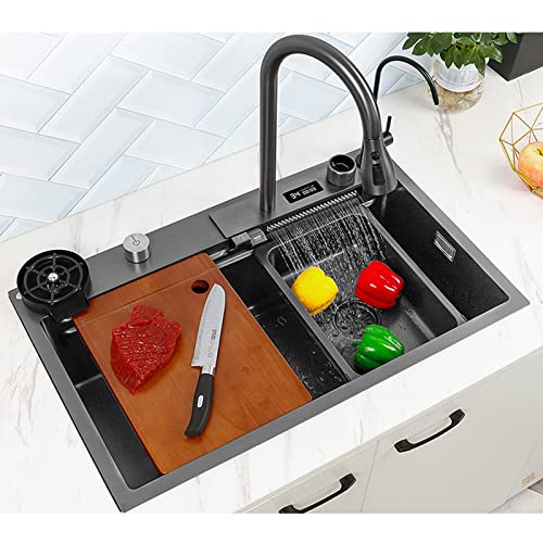 Kitchen Sink, 304 Stainless Steel Nano Raindance Waterfall Sink, with