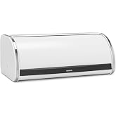 Brabantia Roll Top Bread Box | Large | White | Metal Front Opening Bread Store for Kitchen Countertop | Partly Flat Top for Extra Storage, Magnet Closing Lid | Fits 2 Loaves