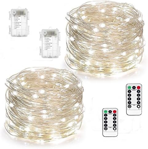 2 Set Fairy String Lights Battery Operated, 8 Modes Waterproof Twinkling 16.4ft 50 LED String Lights Copper Wire Firefly Lights with Remote Control for DIY Wedding Party Dinner (light string 2 pack)
