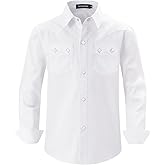 Spring&Gege Boys Western Shirt Two Pockets Button Down Shirts Long Sleeve Kids Cowboy Pearl Snap (7-14 Years)