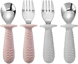 PandaEar 4 Pack Toddler Cutlery Set Stainless Steel U tensils Pink Grey view 1