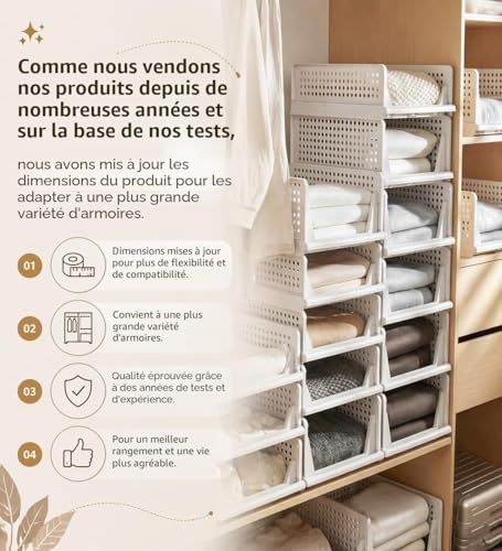 RMAN 8 x Foldable Stackable Plastic Storage Box for Clothes, Trousers, Bedrooms, Dressing – White