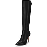 Rilista Womens Knee High Boots Sexy Pointed Toe Stiletto Heel Boot Leather Zipper Dress Shoes