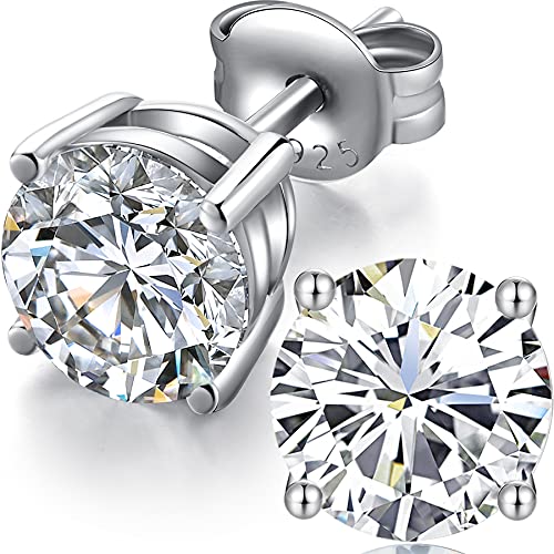 Miaofu 18k White Gold Plated 925 Sterling Silver Cubic Zirconia Diamond Brilliant Earrings for Women Men 4-8mm Cubic Zirconia Swarovski Size 3mm-8mm