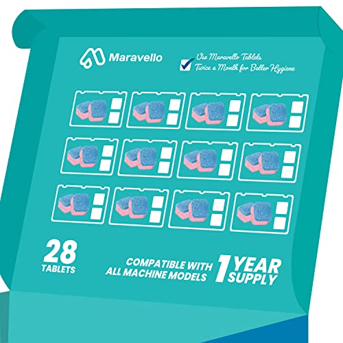 Maravello Dishwasher Cleaner And Deodorizer, Extra Clean Dishwasher Tablets, Remove Limescale, Grease and Odor, Septic Tank Safe- 28 Tablets, 12 Months Supply