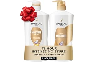 Pantene Shampoo & Conditioner Set, Daily Moisture Renewal - Pro-V Nutrients for Dry, Color-Treated, Straight to Curly Hair, 72-Hour Hydration & Softness, 52.8 Oz Total + Miracle Rescue Shot (0.5 Oz)