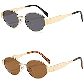 ISIUINN Retro Oval Sunglasses for Women Men 90s Trendy Gold Metal Frame Sun Glasses Small Round Classic Shades