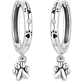 Cute Cat Paw Print Huggie Hoop Earrings for Women Dainty Sterling Silver Plated Charm Earring with CZ Delicate Cartilage Cuff Drop Dangle Jewelry for Pet Lovers Valentine Fashion Accessories