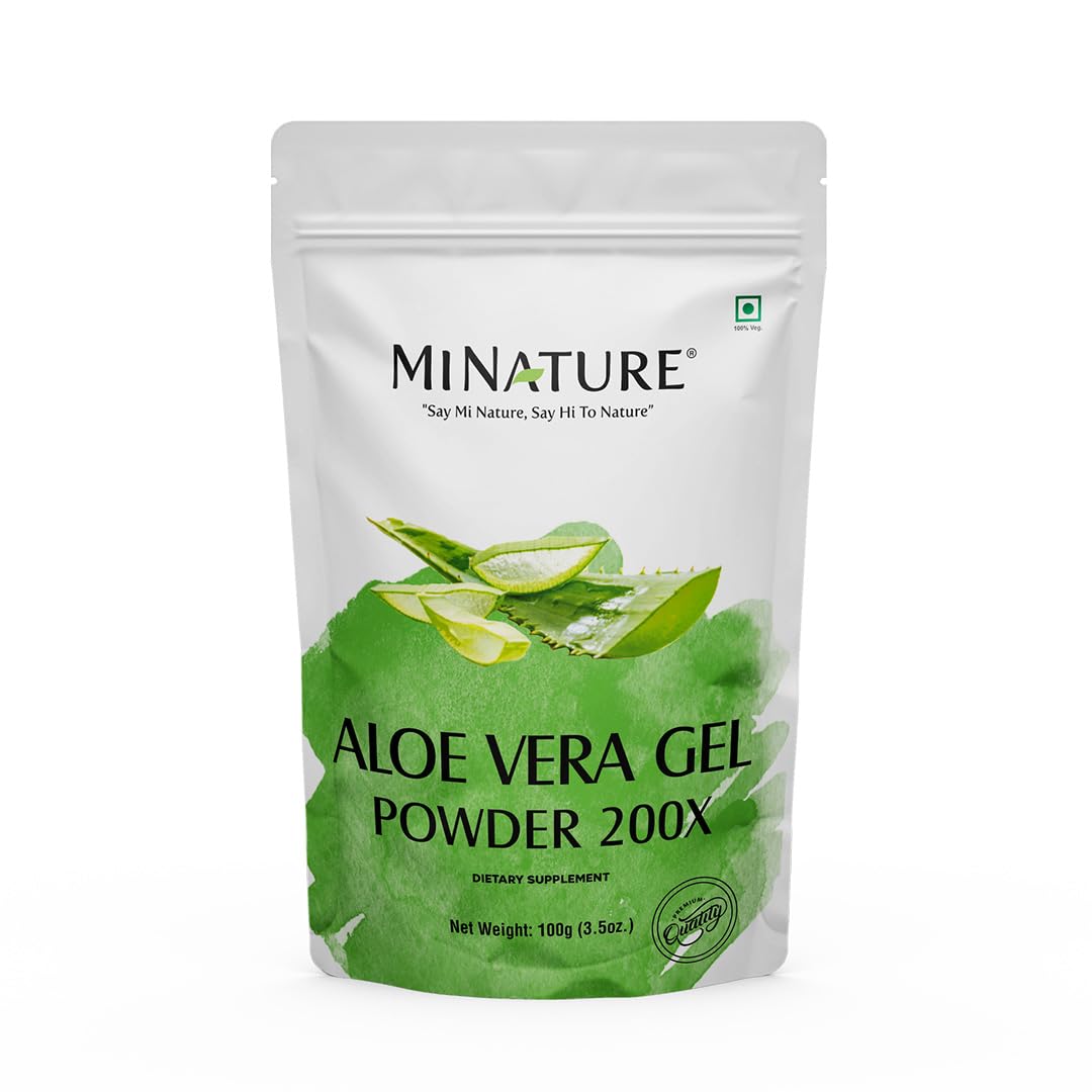 Aloe Vera Gel Powder 200x by mi Nature | Natural and Pure | Aloe Barbadensis | 100g (3.5oz) | Highly Concentrated (200x) | Digestive Support | Suitable for Cosmetic formulations