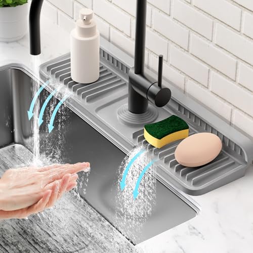 Faucet Mat for Kitchen Sink Splash Guard [7° Slope Fast Self-draining][Snap Lock Fit] Folding Kitchen Sink Faucet Mat Splash Guard Kitchen Sink Area Sink Water Splash Guard Behind Faucet Draining Mat