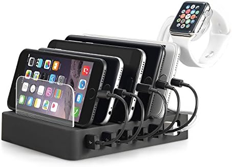 ORBMART 6 Port USB Charging Station Dock Quick Charge 3.0 with Charging Stand for iPhone X, 8 Plus, 8, iPad Pro, Apple Watch, Samsung Galaxy and More Devices