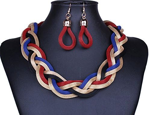 Sunne Colorful Fashion Bohemia Statement Knit Choker Collar Necklaces& Earrings Set
