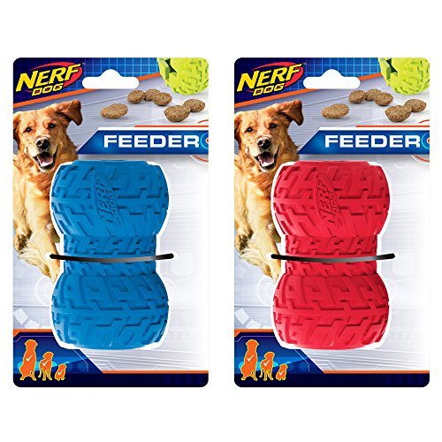 Nerf Dog (2-Pack) Tire Treat Feeder Dog Toy, Red/Blue, Large